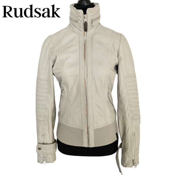 Rudsak 'Tisha' Women's Leather Jacket, Stone Color, Size XS - Picture 2 of 16